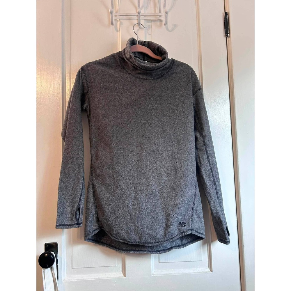 New Balance Funnel Neck Top Women Small Grey Thumbhole Activewear